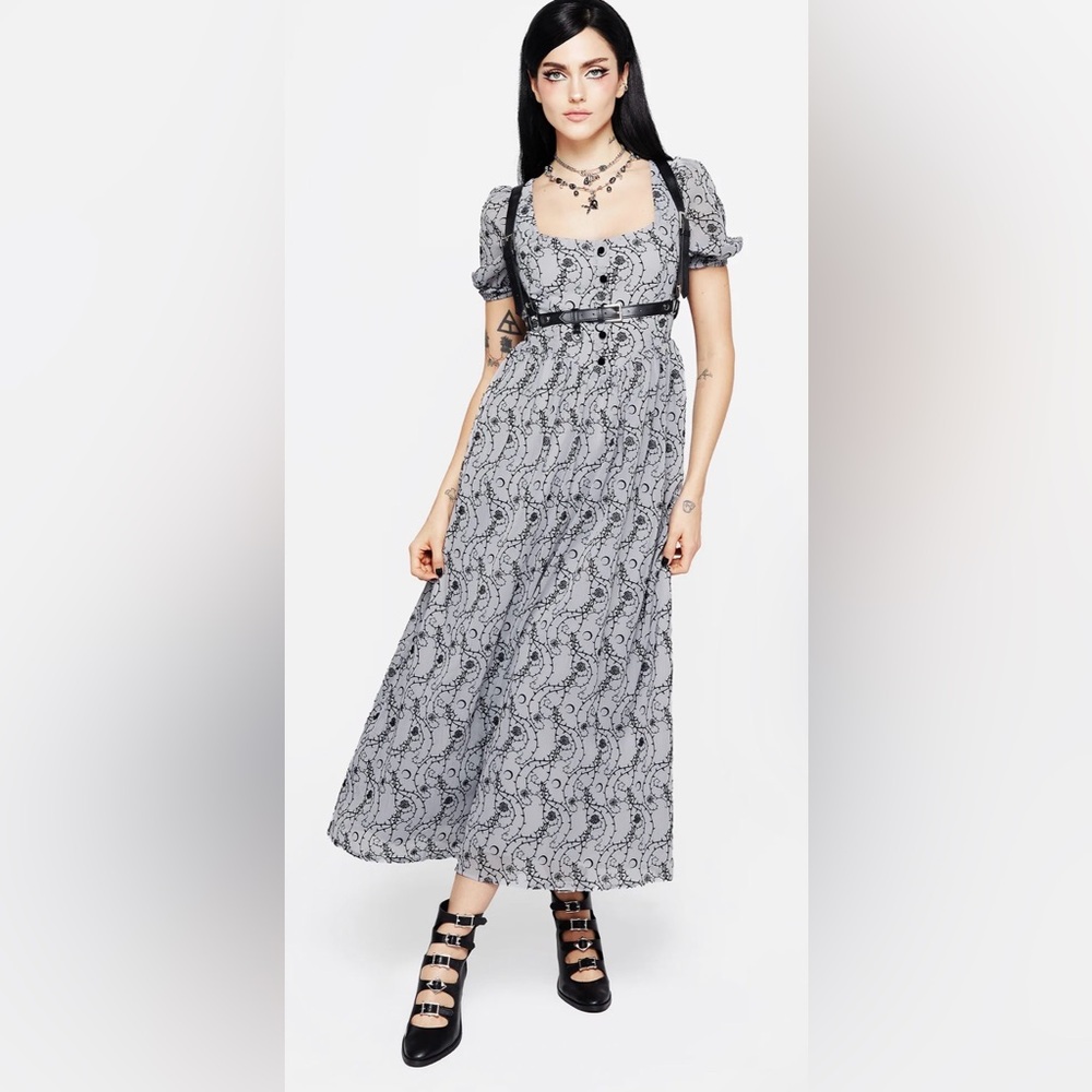 Disturbia Rosethorn Flocked Velour Puff Sleeve Midaxi Dress, Brand New with Tags